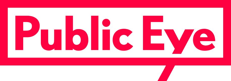 Logo: rote Schrift "Public Eye" in rotem Rahmen